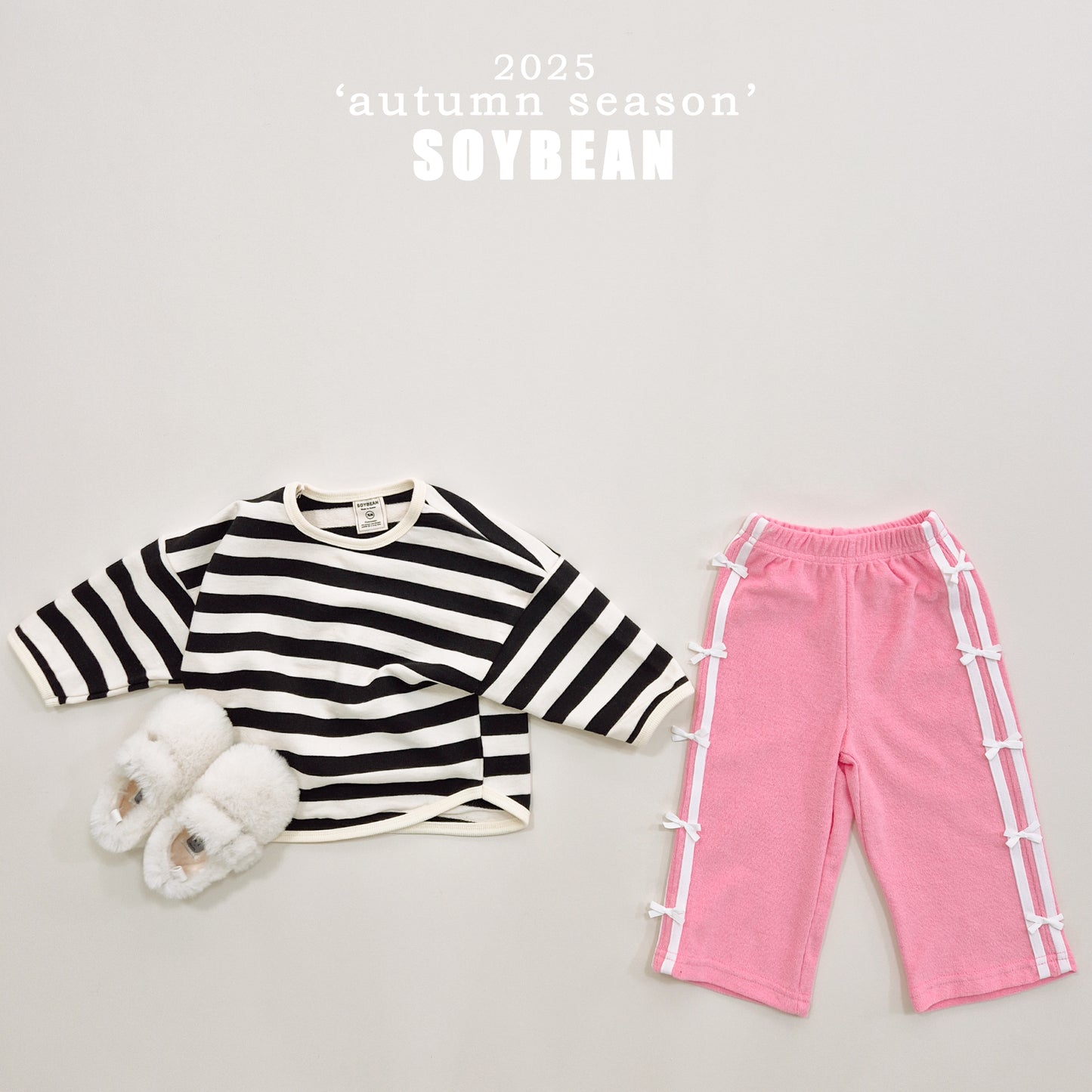 (Pre-order) Soybean Kids - Ribbon Terry Line Pants 리본테리라인팬츠 (2 Colors)
