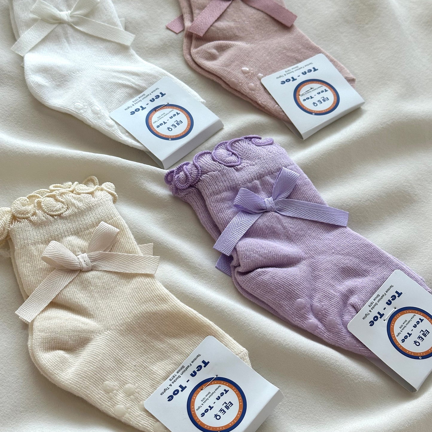 (Ten-Toe) Kids’ Ribbon Ruffles Socks (4-pack)