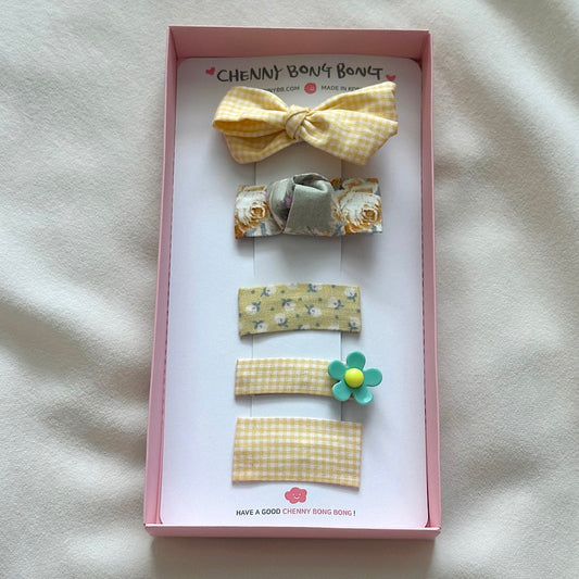 (Chenny Bong Bong) Kids’ Yellow Gingham Hair Clips 4-piece Set