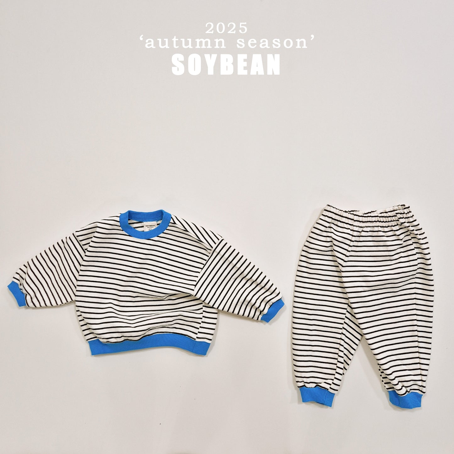 (Pre-order) Soybean Kids - Point Stripe Top & Bottom Set 포인트단가라상하복 (4 Colors)
