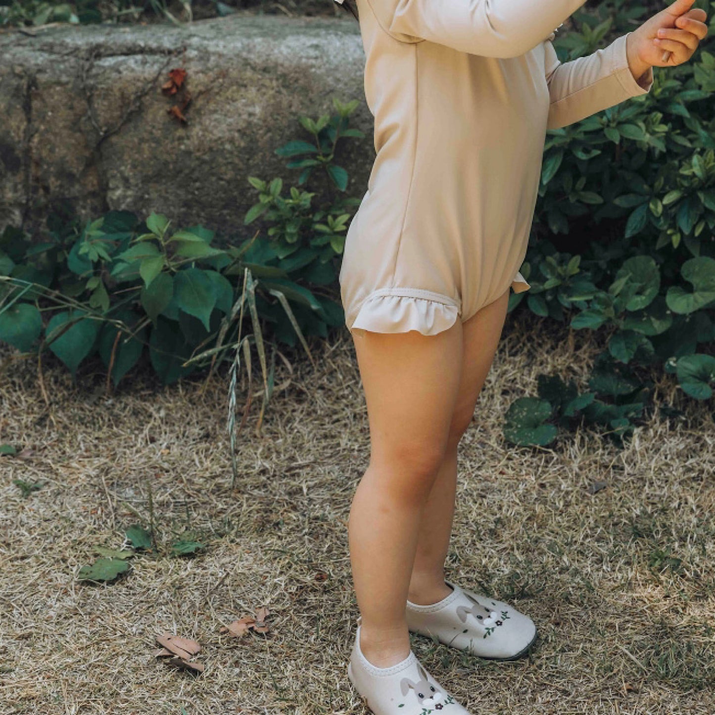 (Pre-order) KoongsKoongs Kids’ Premium Chouette One-piece Rash Guard Dress Set (Beige)