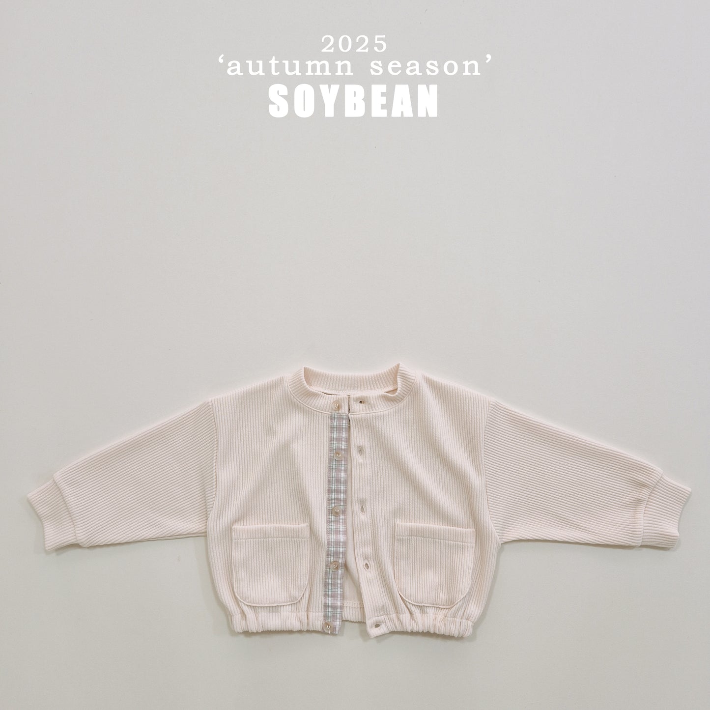 (Pre-order) Soybean Kids - Check Accent Ribbed Cardigan 체크단작가디건 (2 Colors)