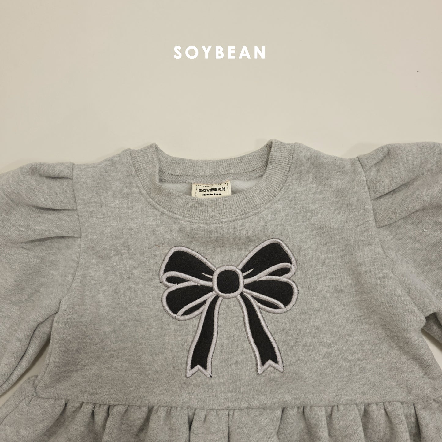 (Pre-order) Soybean Kids Winter - Ribbon Fleece-Lined Sweatshirt Dress 리본양기모맨투맨OPS (2 Colors)