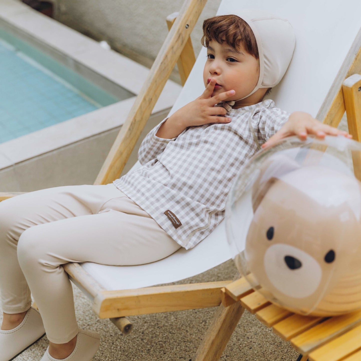 (Pre-order) KoongsKoongs Kids’ Premium Top & Bottom Beige Check Rashguard Set