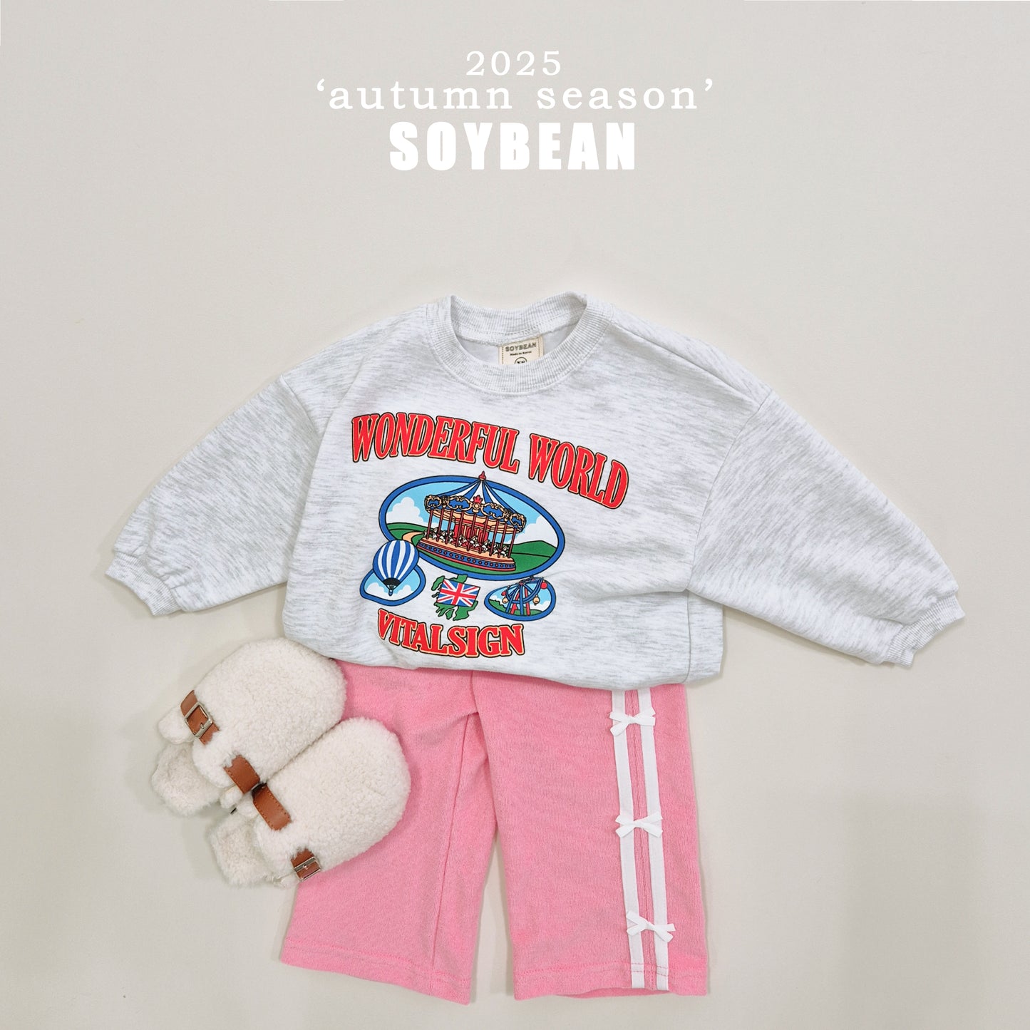 (Pre-order) Soybean Kids - Ribbon Terry Line Pants 리본테리라인팬츠 (2 Colors)