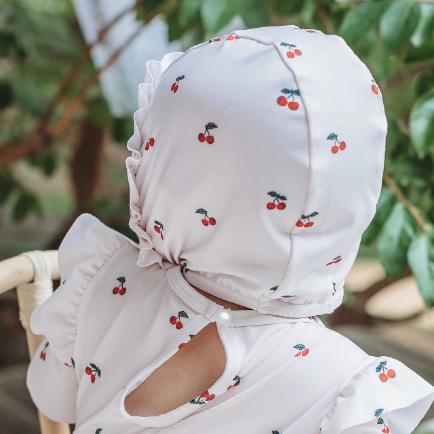 (Pre-order) KoongsKoongs Kids’ Premium Le Cherry Ruffle Rash Guard Dress Set (Ivory)