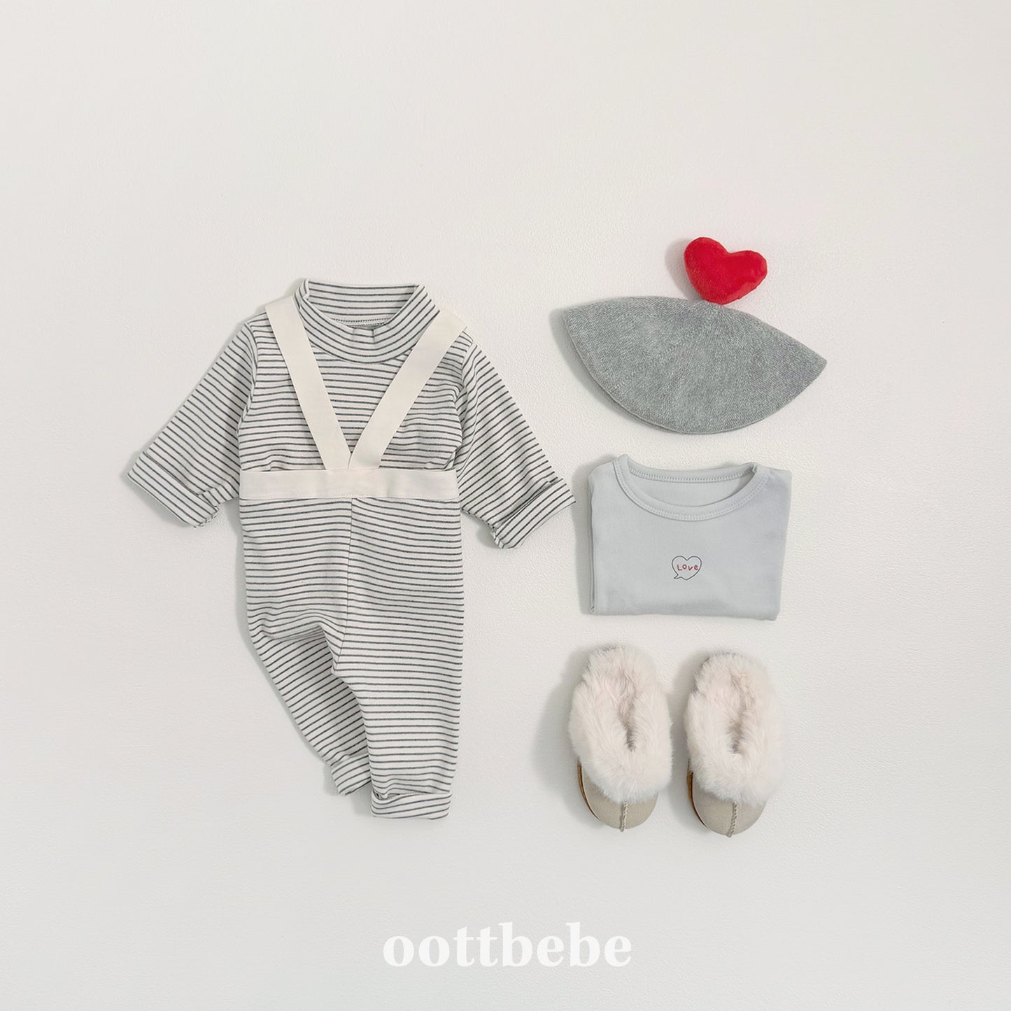 (Pre-order) OOTTBEBE Winter - (Kids) 1+1 Layering Heart Tee Set 윈터1+1티셔츠 (3 Colors)
