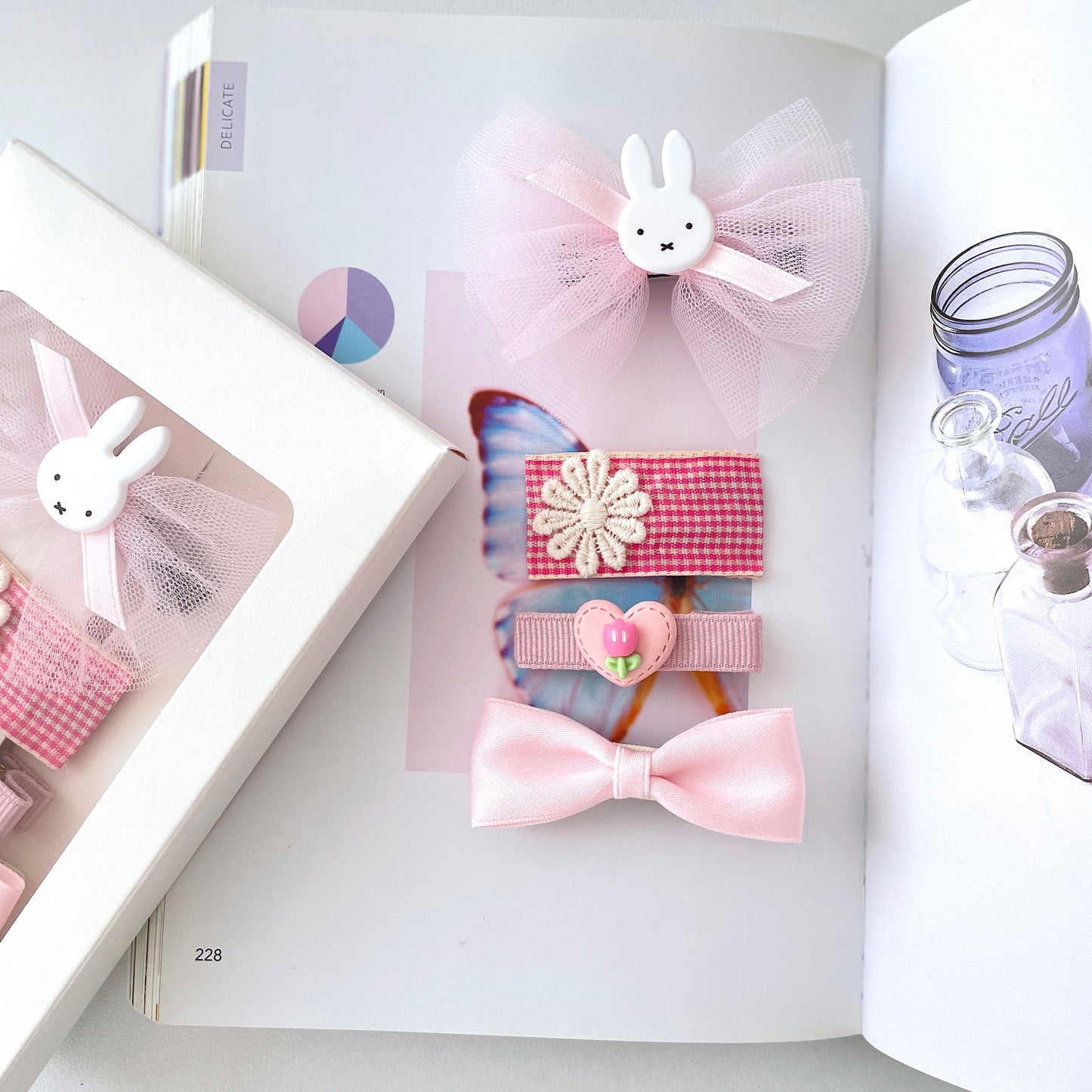 (Reina.J) Kids’ Alice Pink Non-slip Hair Clips 4-piece Set