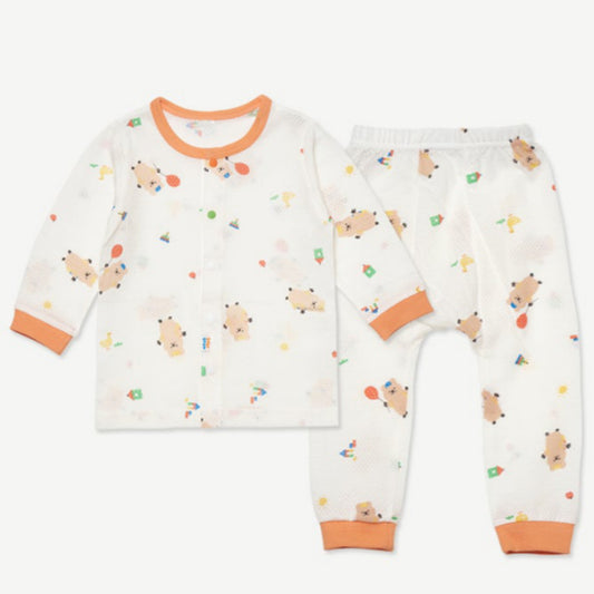 (Baby Boom) Spring Cotton Mesh Long Sleeve Pajama Set (2 Colors)