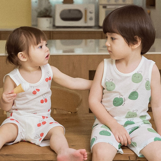 (Bebelaon) Sleeveless Bamboo Mesh Top & Bottom Pajama Set (4 Colors)