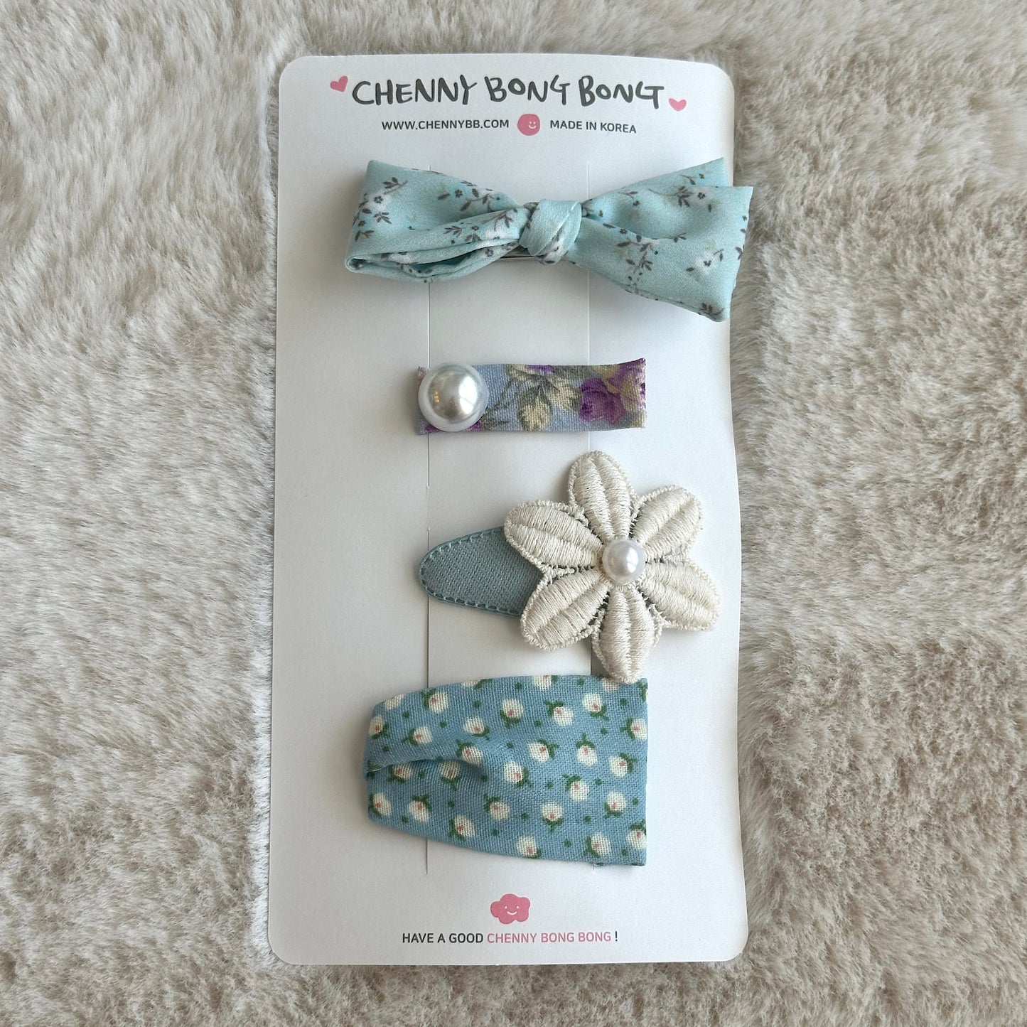 (Chenny Bong Bong) Kids’ Blue Blossom Clips 4-piece Set