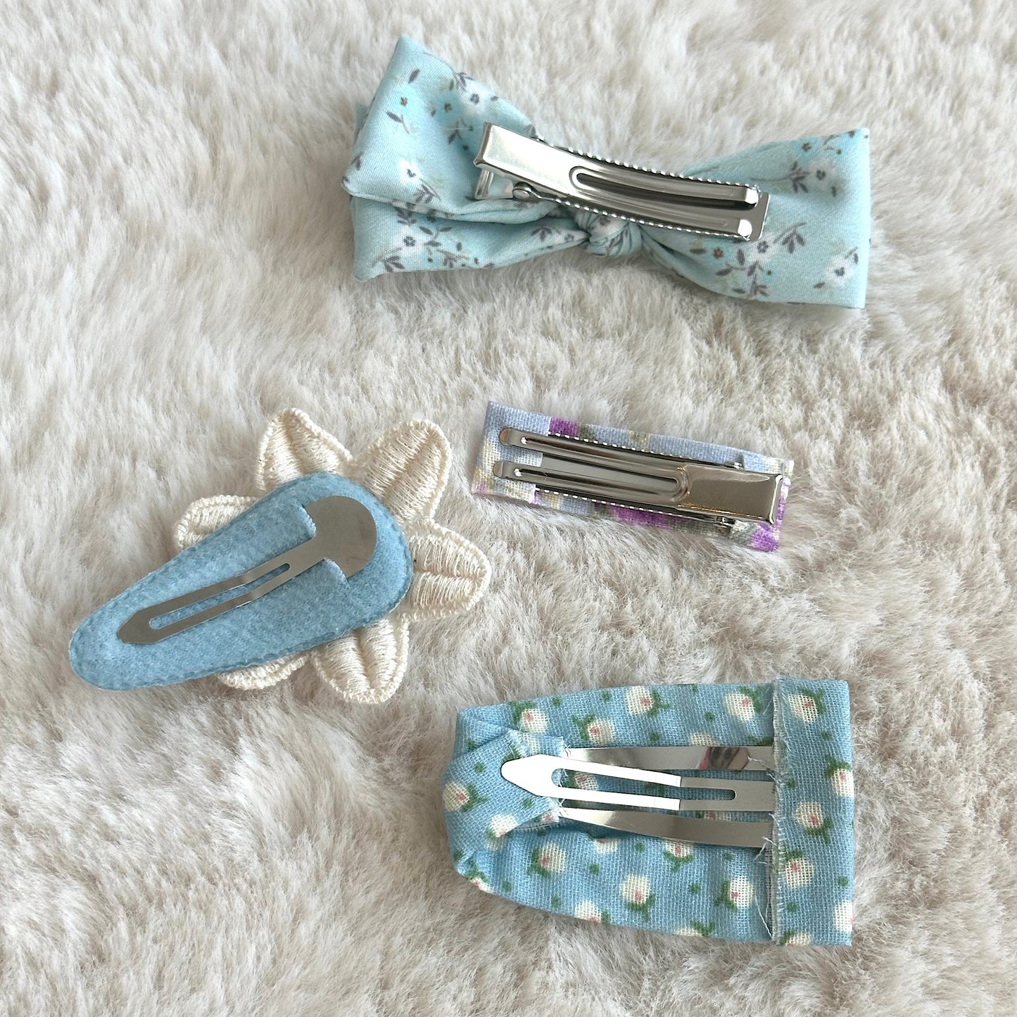 (Chenny Bong Bong) Kids’ Blue Blossom Clips 4-piece Set