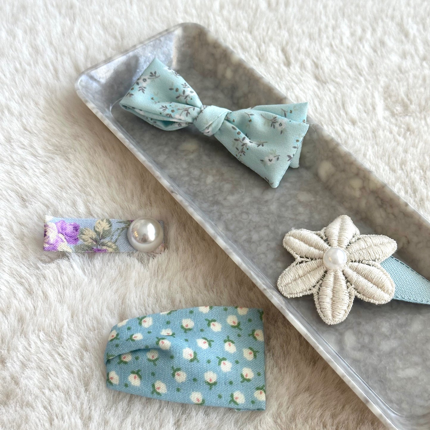 (Chenny Bong Bong) Kids’ Blue Blossom Clips 4-piece Set