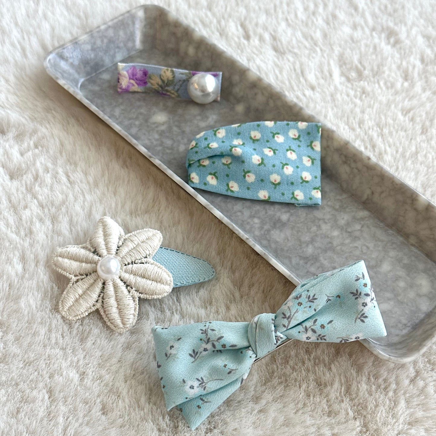 (Chenny Bong Bong) Kids’ Blue Blossom Clips 4-piece Set