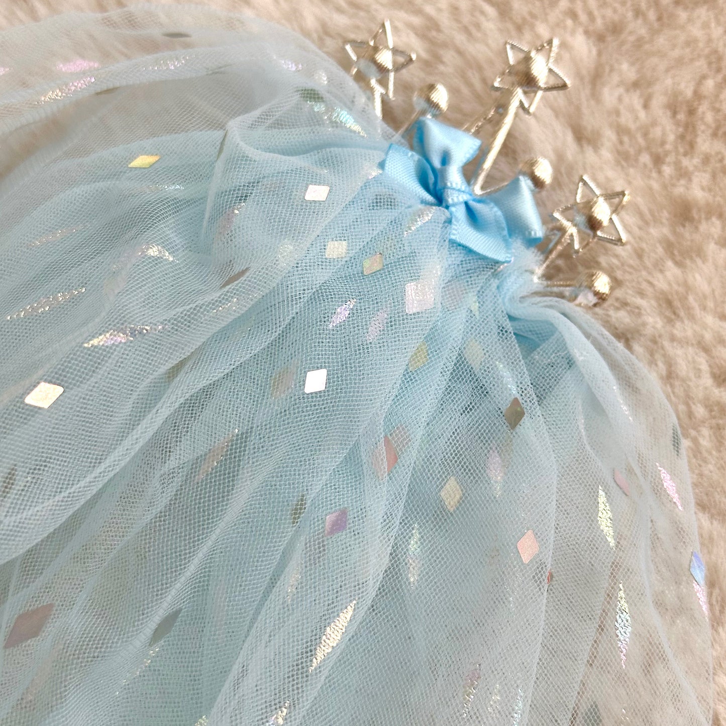 (Chenny Bong Bong) Kids’ Blue Tiara Princess Hair Clip with Veil