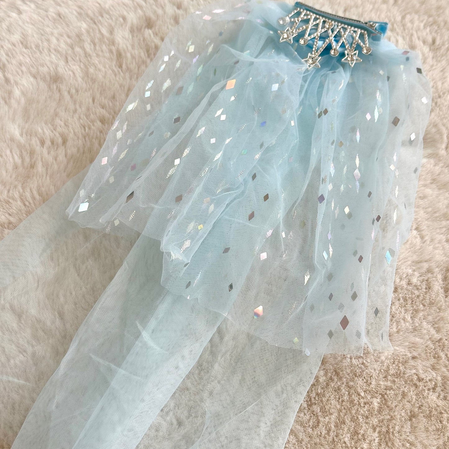 (Chenny Bong Bong) Kids’ Blue Tiara Princess Hair Clip with Veil
