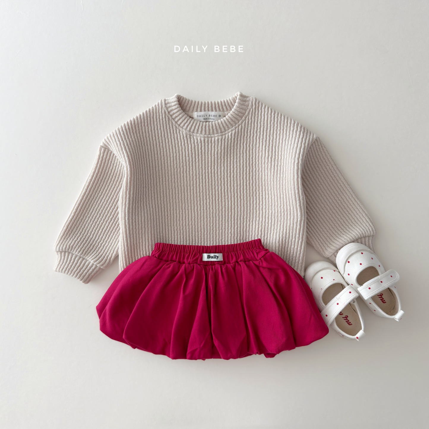 (Pre-order) Daily Bebe Fall - Kids' Chunky Ribbed Pullover Sweatshirt 골지통통맨투맨 (4 Colors)