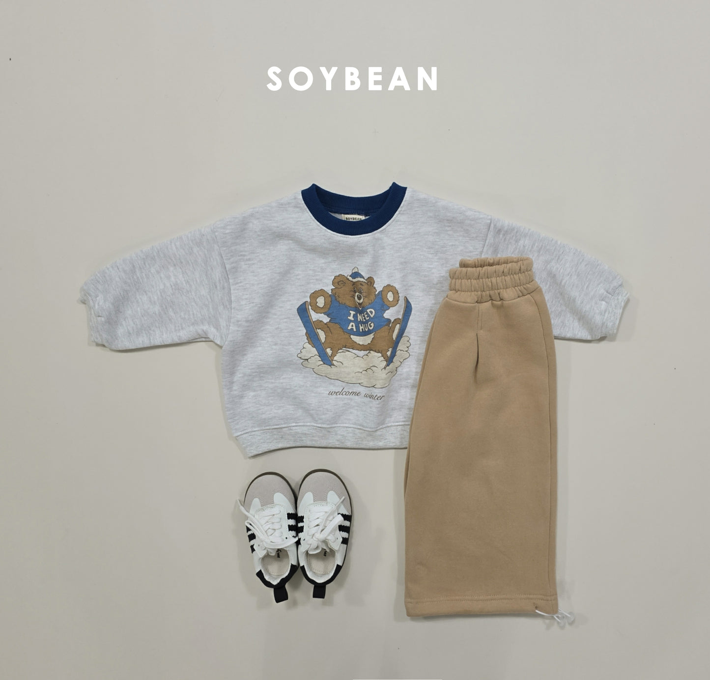 (Pre-order) Soybean Kids Winter - Ski Bear Fleece-Lined Sweatshirt 스키곰양기모맨투맨 (2 Colors)