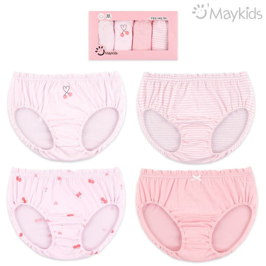 (Pre-Order) MayKids - Heart Cherry Cotton Girls’ Underwear (4-pack)