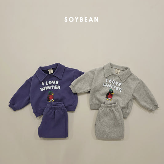 (Pre-order) Soybean Kids Winter - Cozy Penguin Collar Fleece-Lined Top & Bottom Set 포근펭귄카라상하복 (2 Colors)