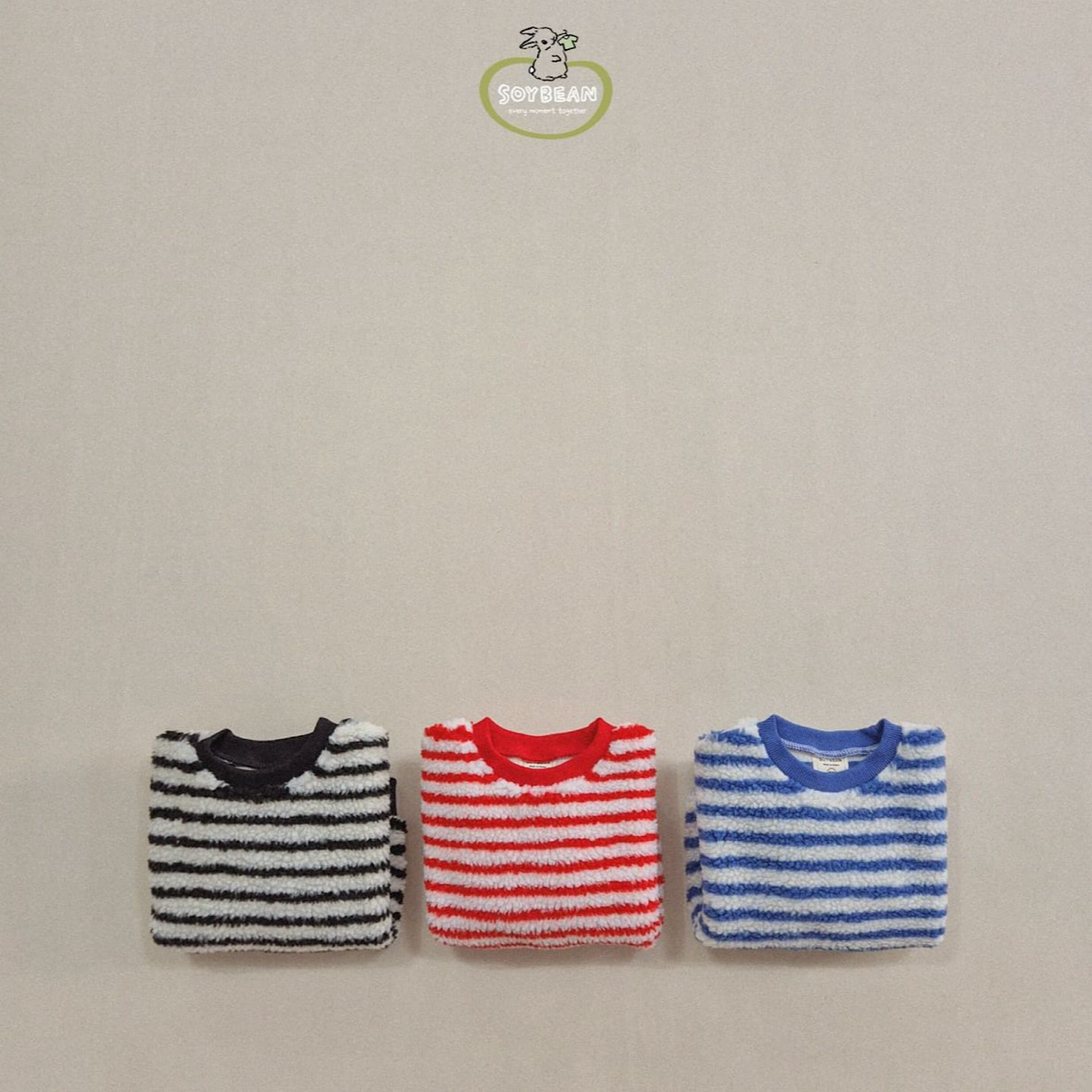 (Pre-order) Soybean Kids - Striped Fleece Sweatshirt 양털스트라이프맨투맨 (3 Colors)