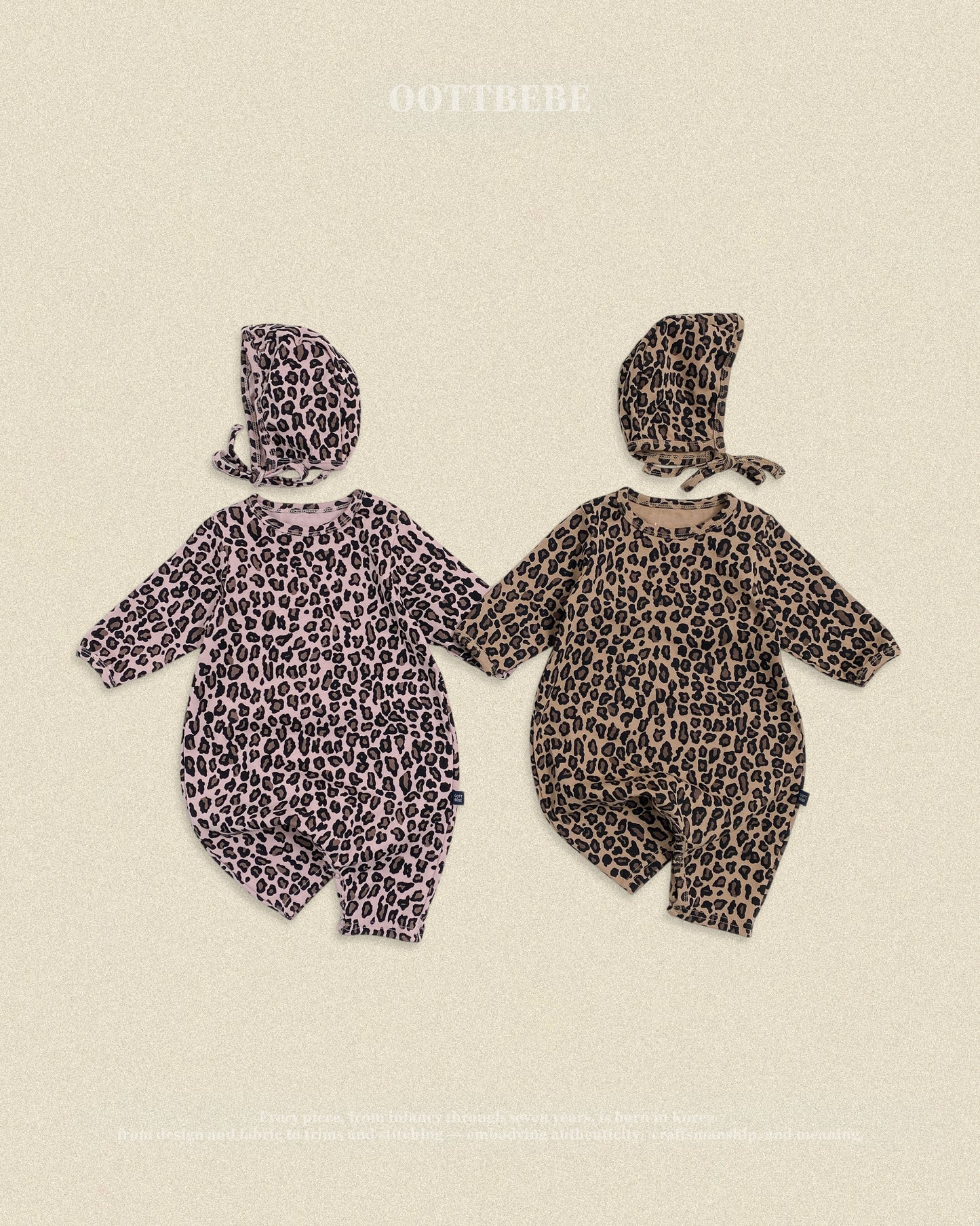 (Pre-order) OOTTBEBE Fall - Little Leopard Romper & Bonnet Set 리틀호피전신슈트보넷세트 (2 Colors)
