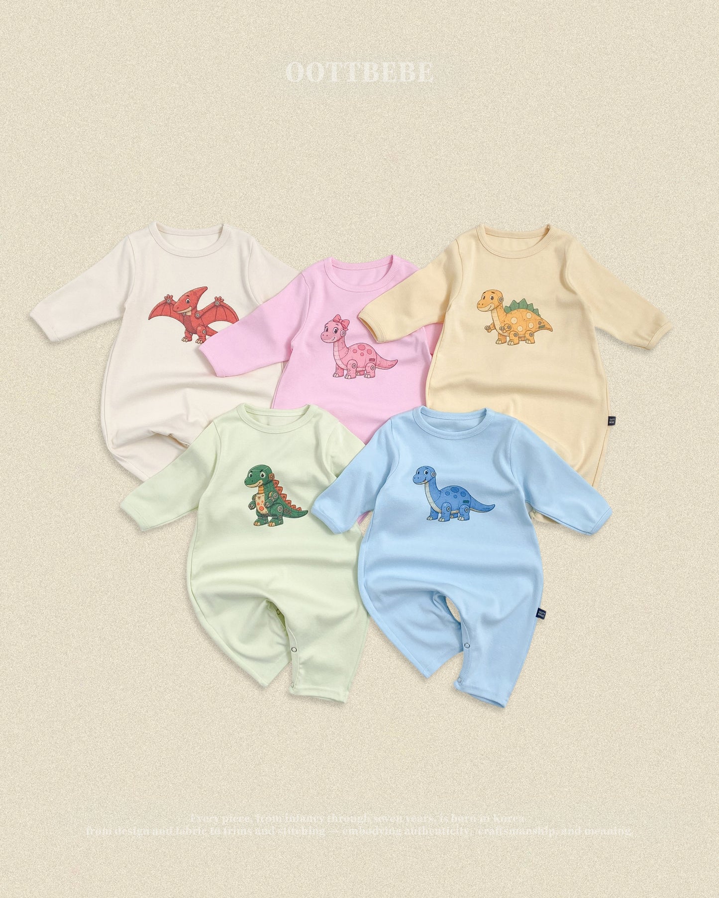 (Pre-order) OOTTBEBE Fall - Robot Dino Romper & Leggings Set 로봇공룡슈트세트 (5 Colors)