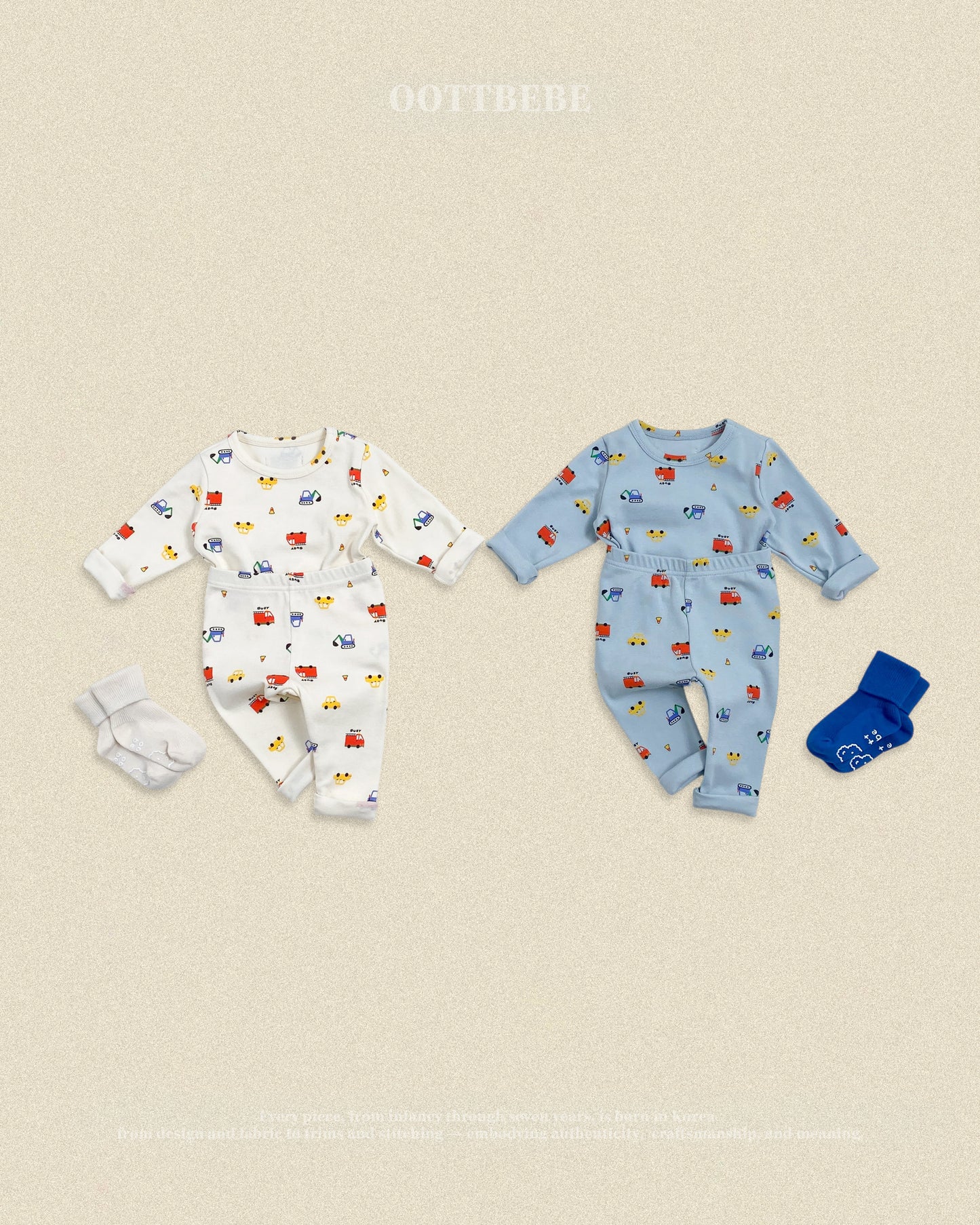 (Pre-order) OOTTBEBE Fall - Cute Car Pajama Set 자동차실내복 (2 Colors)