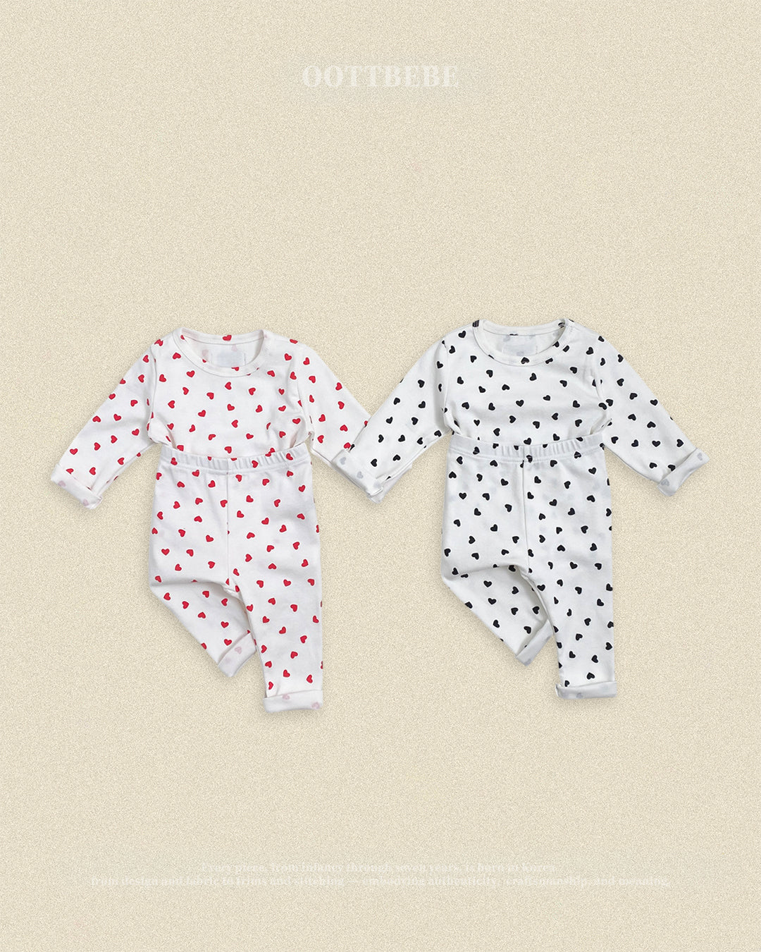 (Pre-order) OOTTBEBE Fall - Petite Heart Pajama Set 쁘띠하트실내복 (2 Colors)