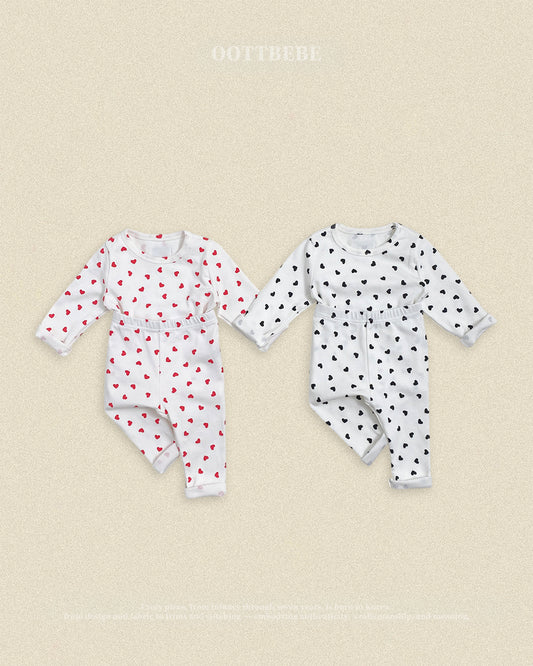 (Pre-order) OOTTBEBE Fall - Petite Heart Pajama Set 쁘띠하트실내복 (2 Colors)