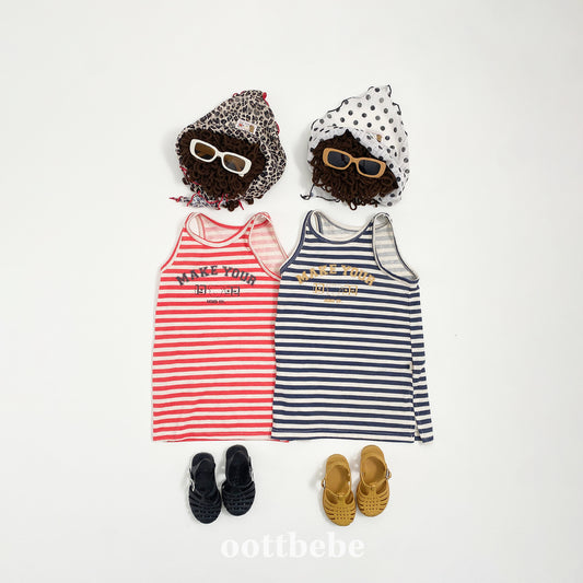 (Pre-order) OOTTBEBE - Summer Stripe Cotton Linen Dress 썸머단가라원피스 (코튼리넨) (2 Colors)
