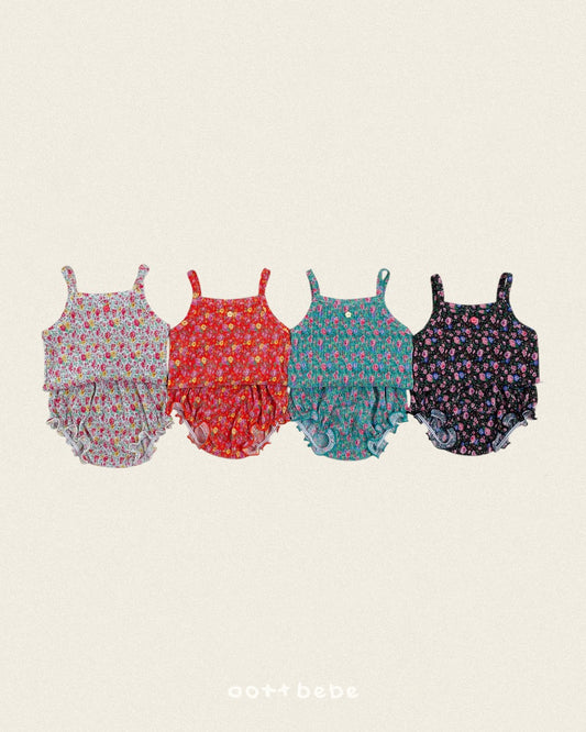 (Pre-order) OOTTBEBE Summer - Floral Pleated Bloomer Set 꽃송이플리츠나시블루머 (4 Colors)