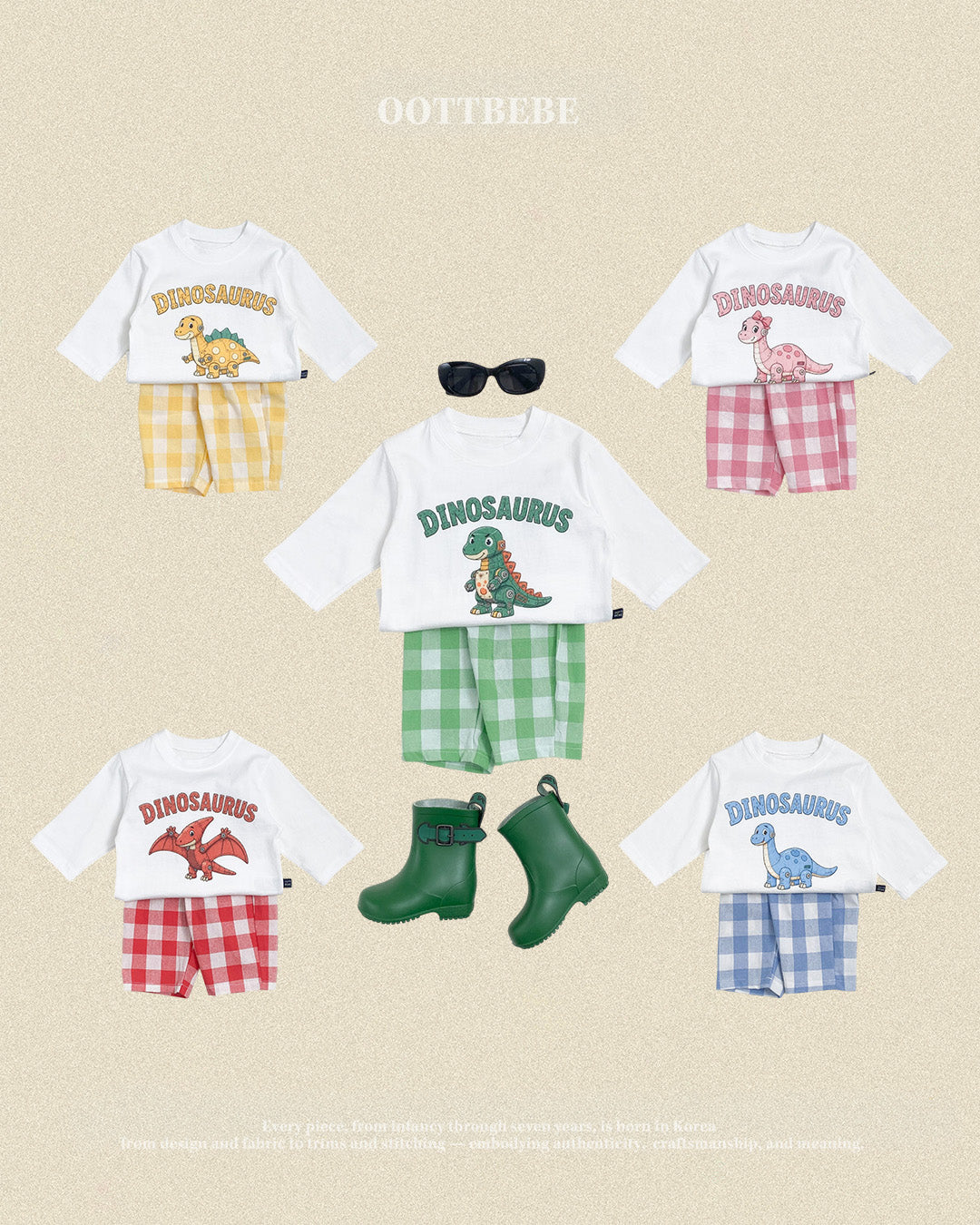 (Pre-order) OOTTBEBE Fall - Robot Dinosaur Top & Bottom Set - 로봇공룡상하복 (5 Colors)