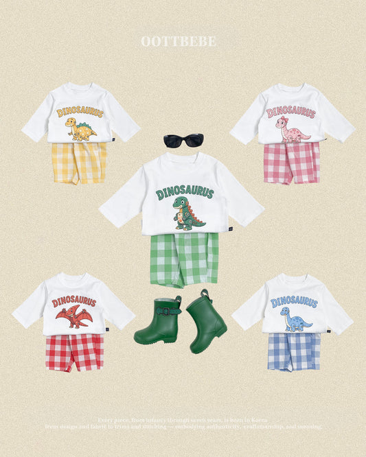 (Pre-order) OOTTBEBE Fall - Robot Dinosaur Top & Bottom Set - 로봇공룡상하복 (5 Colors)