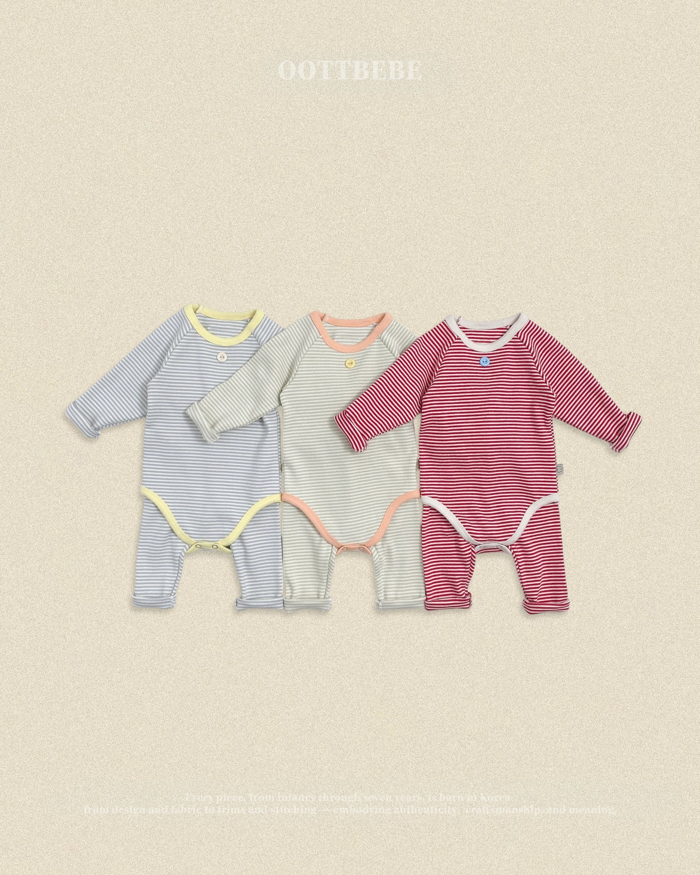 (Pre-order) OOTTBEBE Fall - Sweet Stripe Romper & Leggings Set 바닐라라떼슈트세트 (3 Colors)