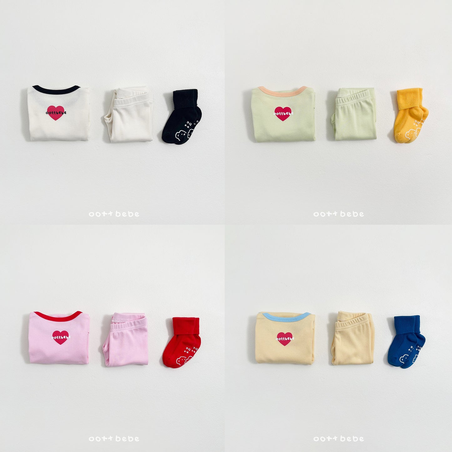 (Pre-order) OOTTBEBE Spring - Modal Heart Pajama Set 모달하트실내복 (4 Colors)