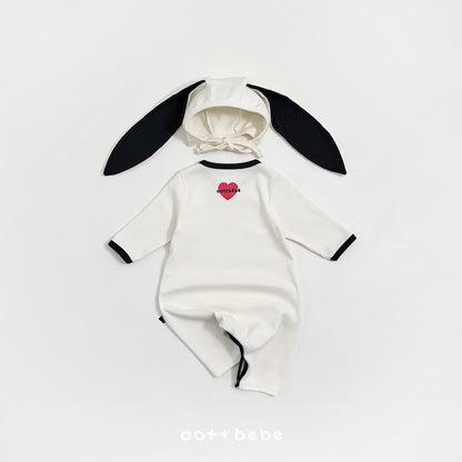 (Pre-order) OOTTBEBE Spring - Modal Heart Romper & Bunny Ear Bonnet Set 모달하트전신슈트+토끼보넷 (4 Colors)