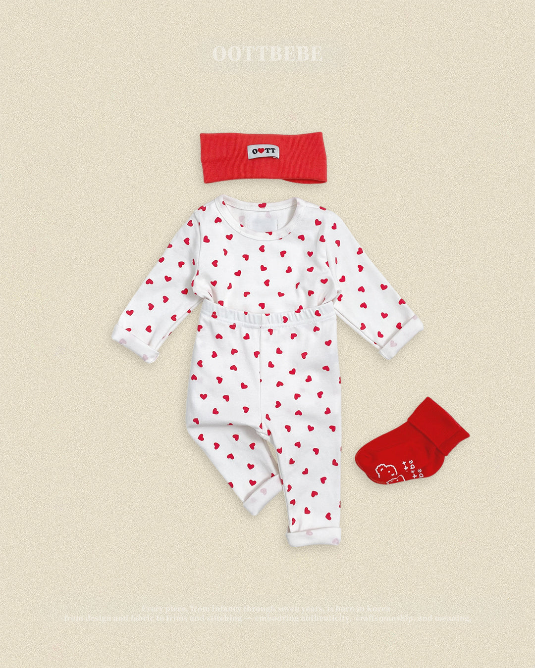 (Pre-order) OOTTBEBE Fall - Petite Heart Pajama Set 쁘띠하트실내복 (2 Colors)