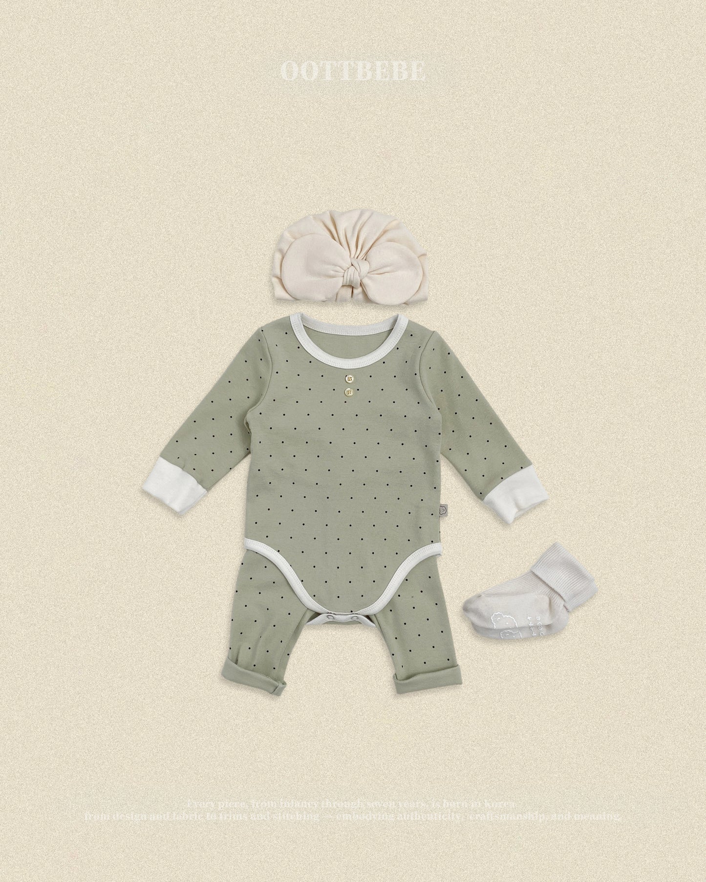 (Pre-order) OOTTBEBE Fall - Mini Dot Romper & Leggings Set 슈슈도트슈트세트 (2 Colors)