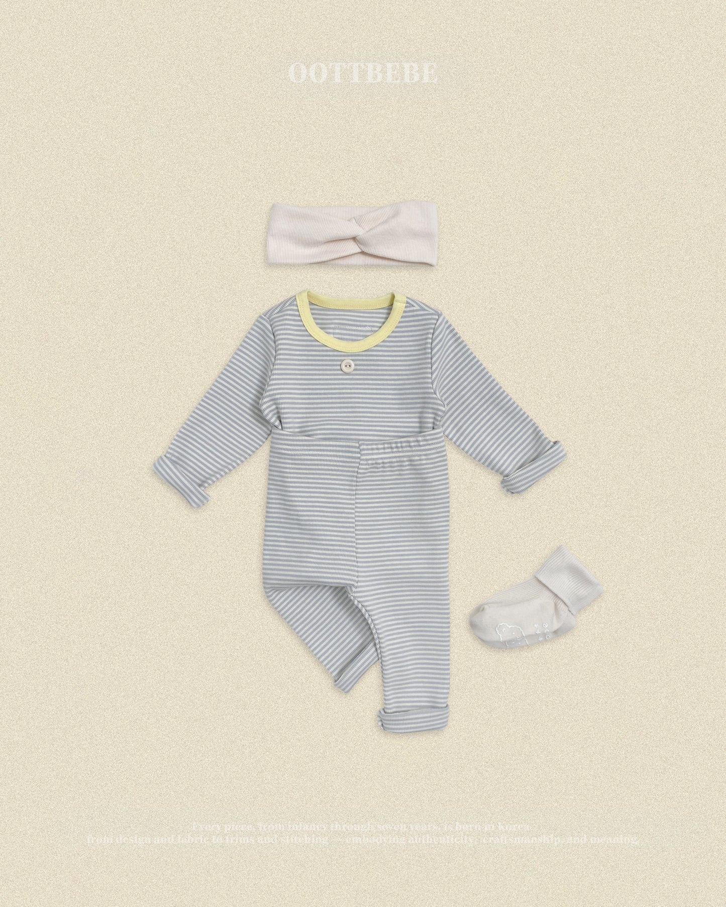 (Pre-order) OOTTBEBE Fall - Sweet Stripe Pajama Set 바닐라라떼실내복 (3 Colors)