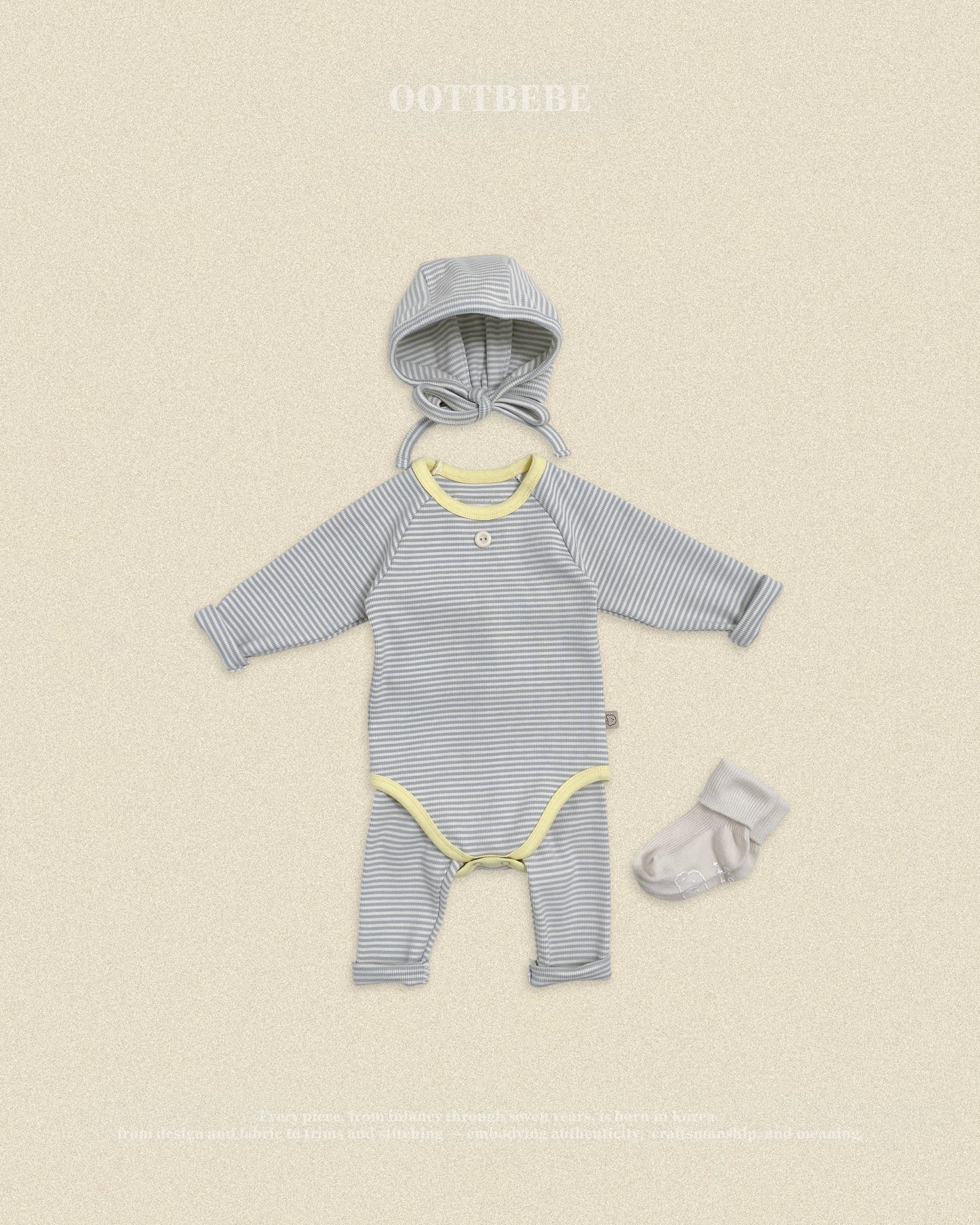(Pre-order) OOTTBEBE Fall - Sweet Stripe Romper & Leggings Set 바닐라라떼슈트세트 (3 Colors)