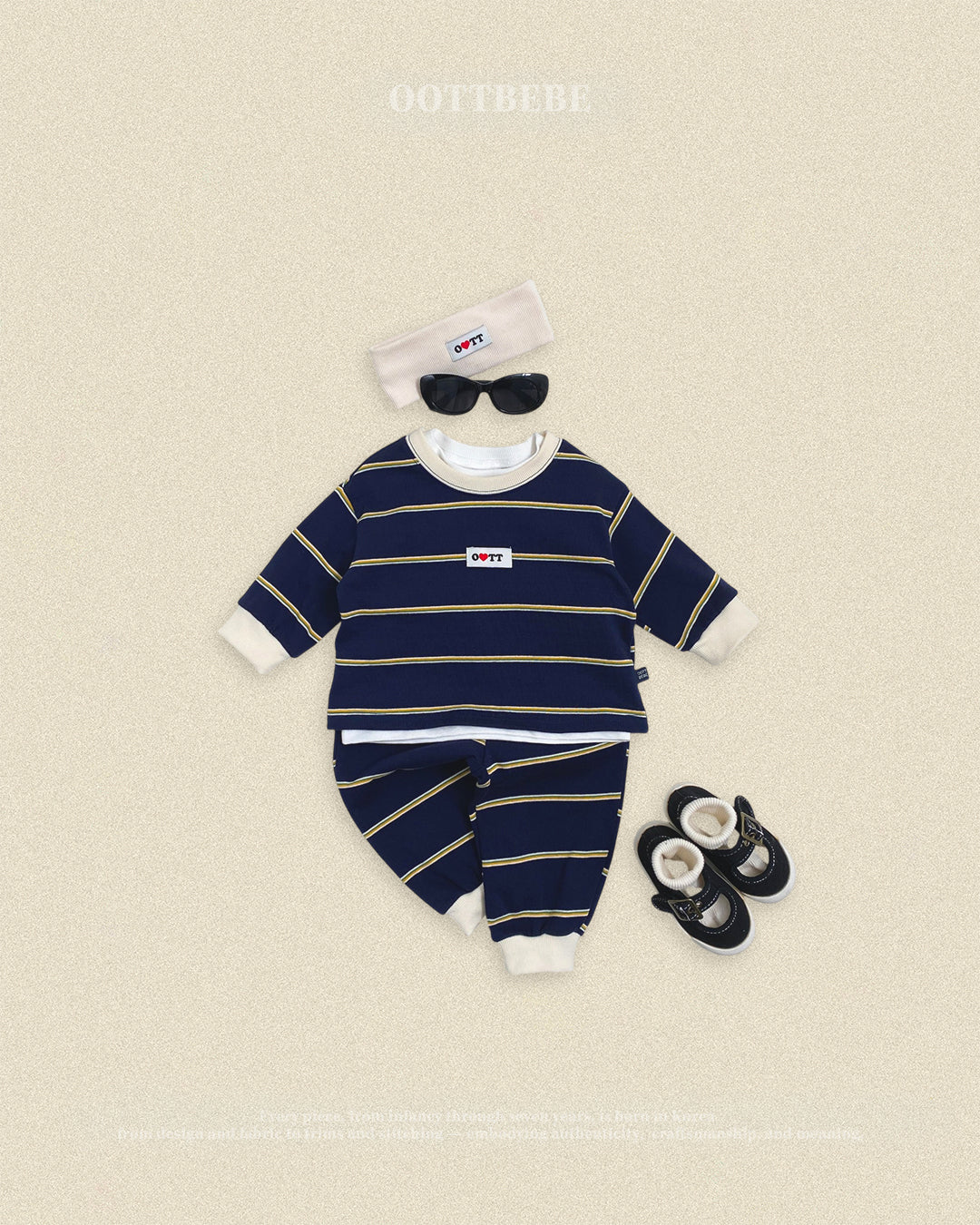 (Pre-order) OOTTBEBE Fall - Rookie Stripe Top & Bottom Set - 루키단가라상하복 (2 Colors)