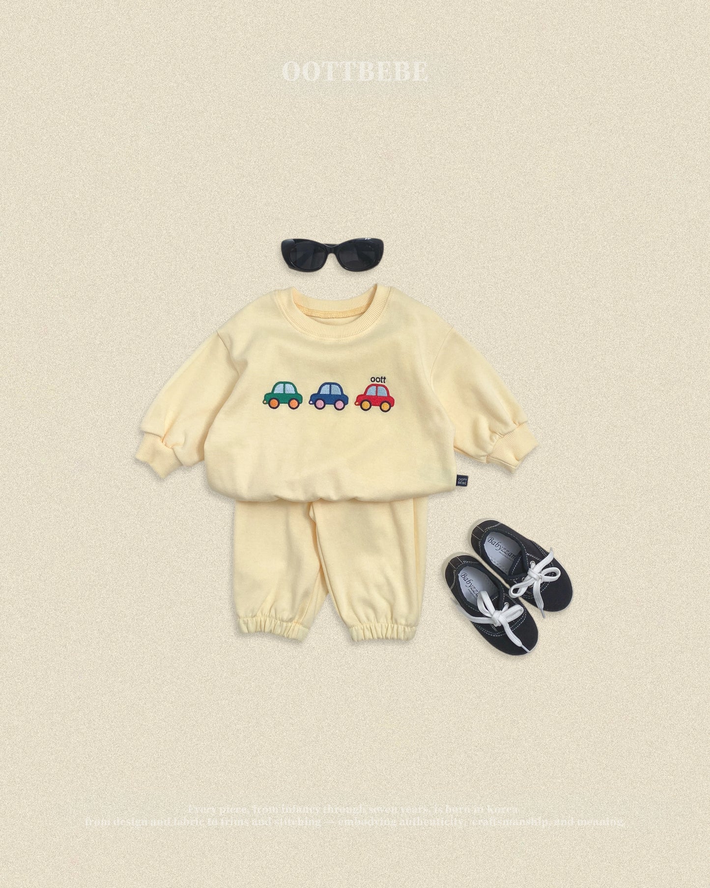 (Pre-order) OOTTBEBE Fall - Cute Car Top & Bottom Set - 자동차상하복 (2 Colors)