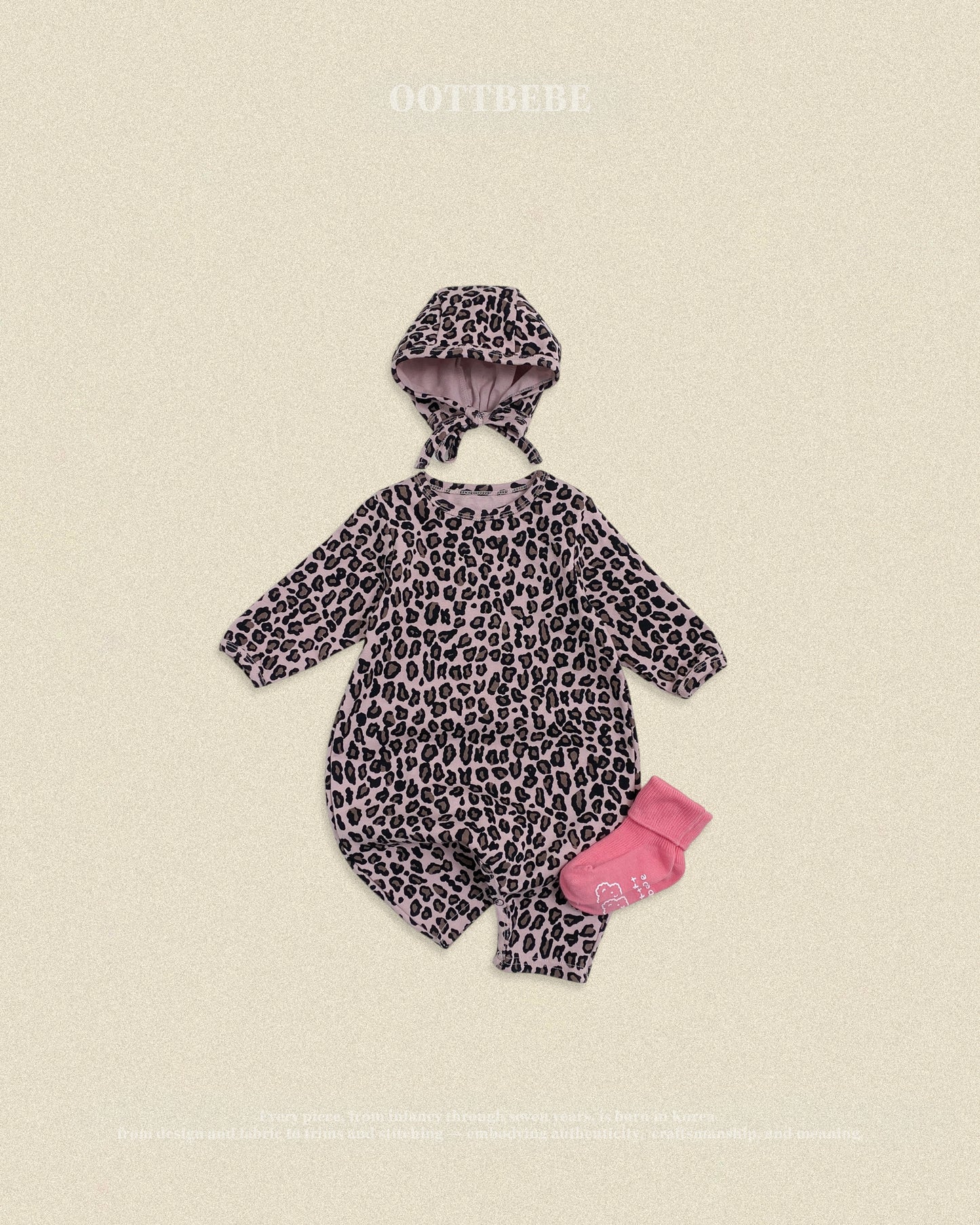 (Pre-order) OOTTBEBE Fall - Little Leopard Romper & Bonnet Set 리틀호피전신슈트보넷세트 (2 Colors)
