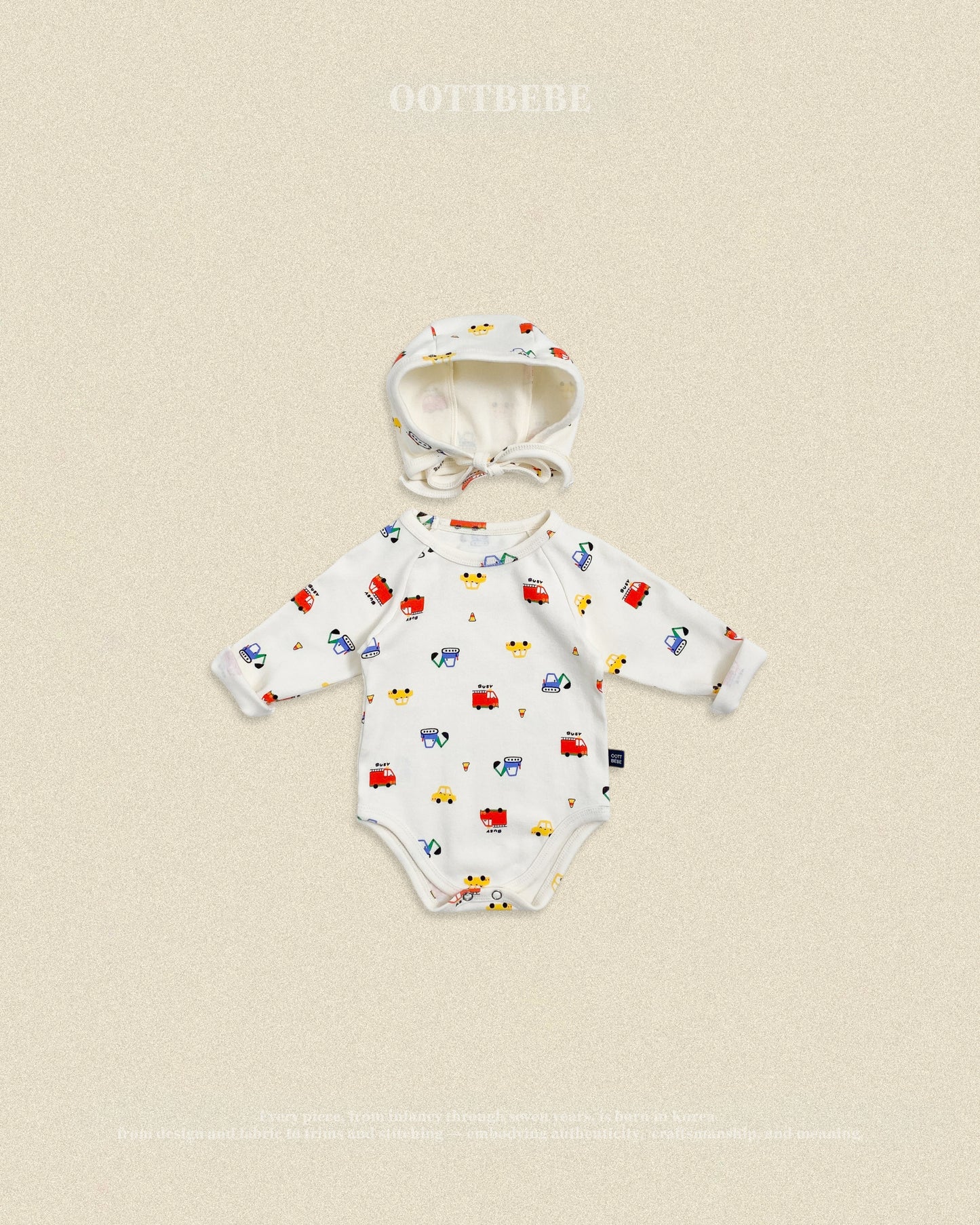 (Pre-order) OOTTBEBE Fall - Cute Car Romper & Bonnet Set 자동차슈트세트 (2 Colors)