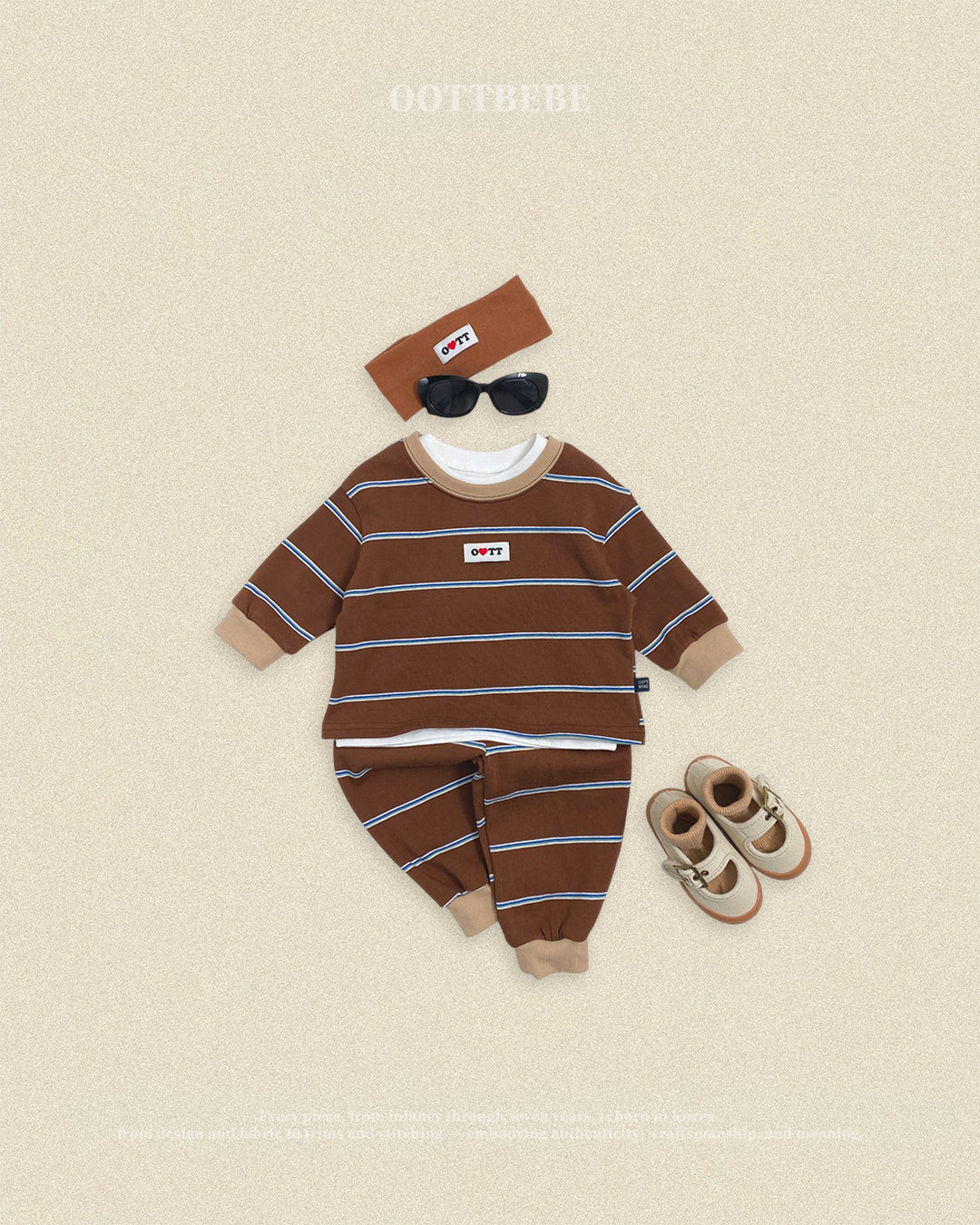 (Pre-order) OOTTBEBE Fall - Rookie Stripe Top & Bottom Set - 루키단가라상하복 (2 Colors)