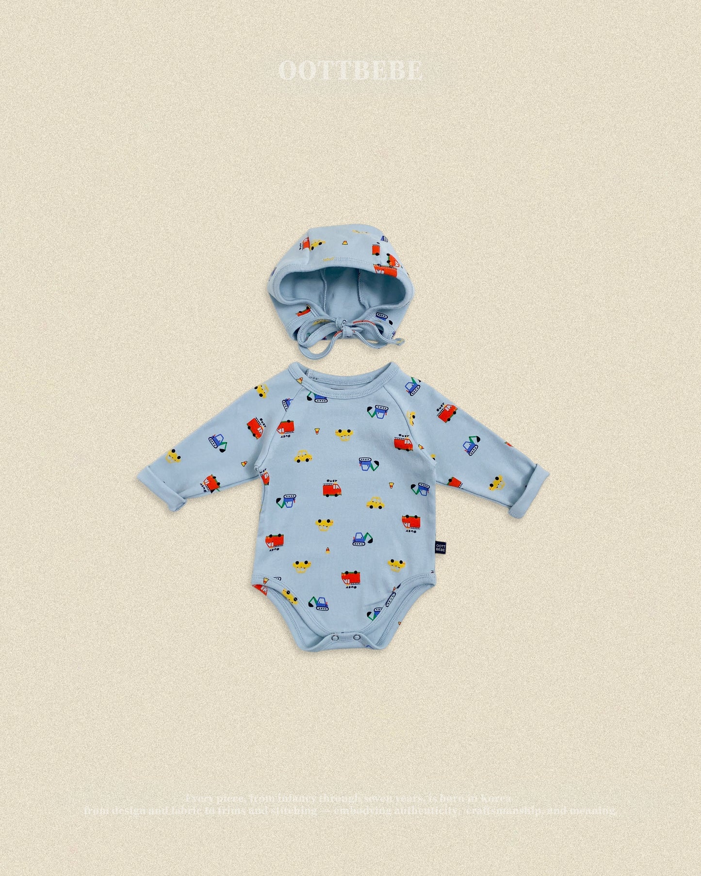 (Pre-order) OOTTBEBE Fall - Cute Car Romper & Bonnet Set 자동차슈트세트 (2 Colors)