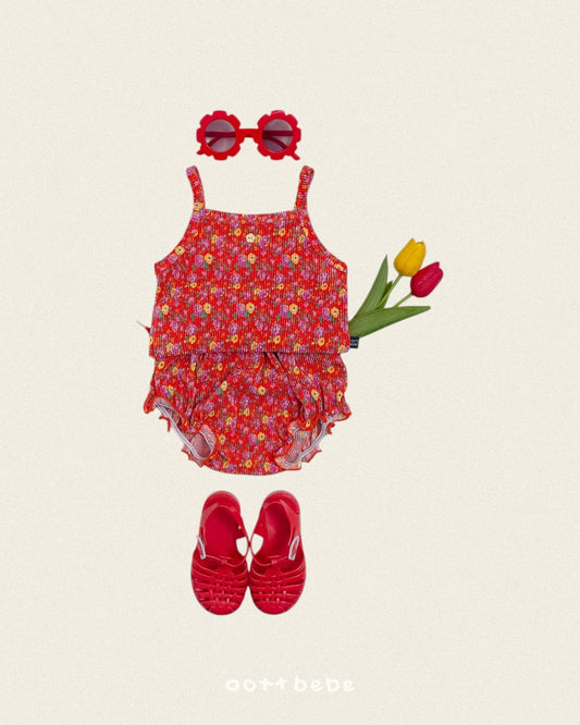 (Pre-order) OOTTBEBE Summer - Floral Pleated Bloomer Set 꽃송이플리츠나시블루머 (4 Colors)