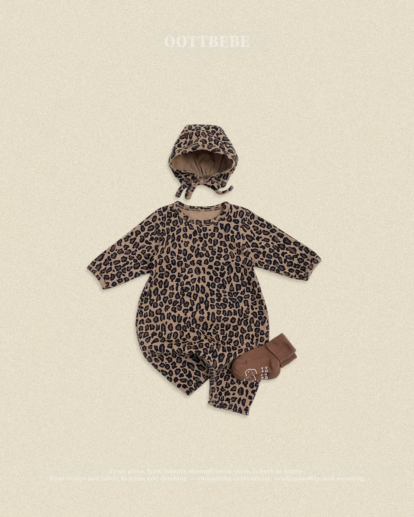 (Pre-order) OOTTBEBE Fall - Little Leopard Romper & Bonnet Set 리틀호피전신슈트보넷세트 (2 Colors)