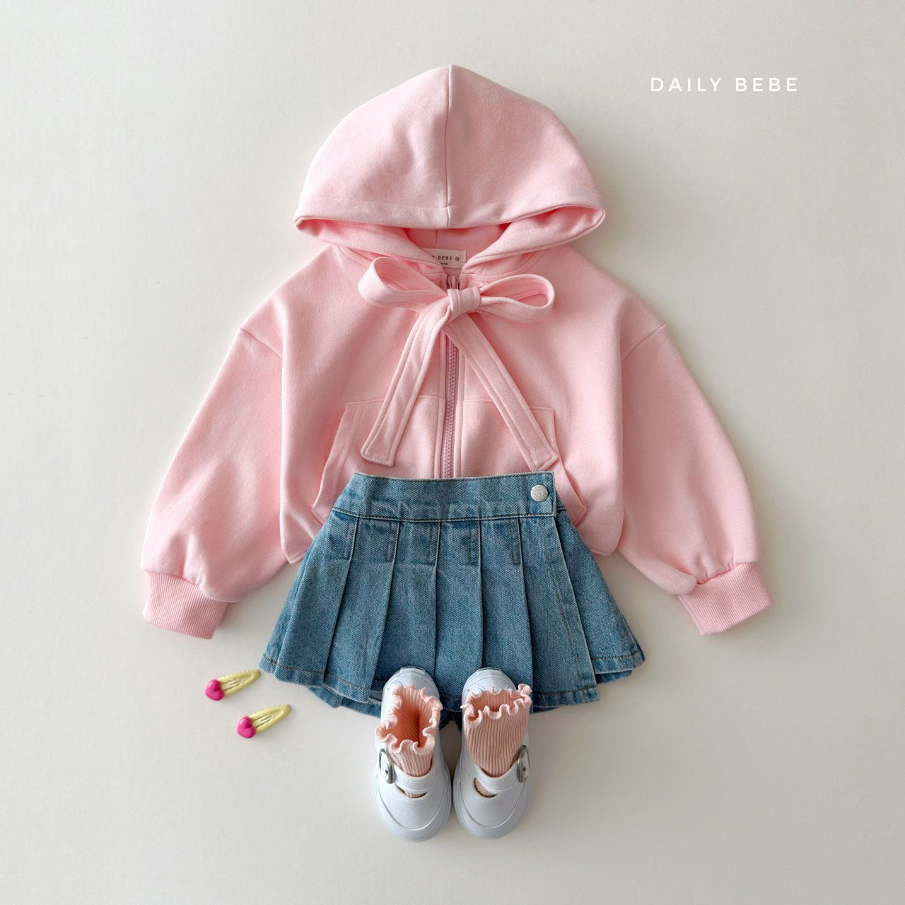 (Pre-order) Daily Bebe Summer- Kids’ Ribbon Hoodie Zip-Up 리본 후드집업 (3 Colors)